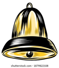 Golden bell hand drawn vector illustration. Gliph stile icon of bell isolated on white background.