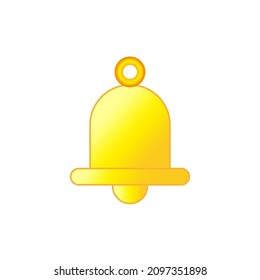 Golden bell icon. Clock app button. Notification sign. Isolated object. Simple design. Vector illustration. Stock image. 
