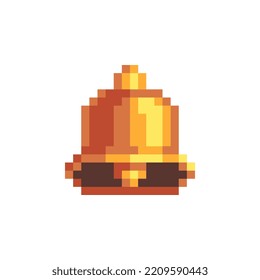 Golden bell icon. Pixel art. Flat style. 8-bit sprite. Isolated vector illustration. Game assets. 