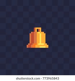 Golden bell icon. Pixel art. Flat style. 8-bit sprite. Isolated vector illustration. Game assets. 