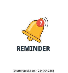 A golden bell icon with a red notification bubble showing '7', accompanied by the word 'REMINDER', indicating new or pending alerts.