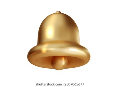 Golden bell isolated on white background. Metal 3d realistic bell vector. Christmas symbol, notification, school, vintage bell icon.