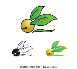 Golden Bell with Leaf Vector Logo Template