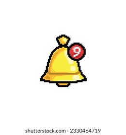 golden bell with notification in pixel art style