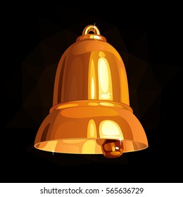 golden bell on a black background with light and glare