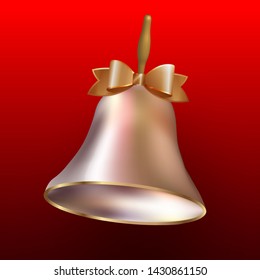 Golden bell on red gradient background. Vector.