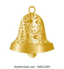 Golden bell with a pattern on a white background. Vector illustration.