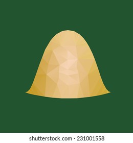 Golden bell polygon design with dark green background.