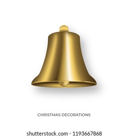 Golden bell. Realistic gold metallic bell for Xmas celebration