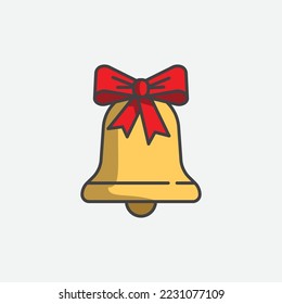 Golden Bell with red bow icon. Christmas bell symbol. Happy new year and christmas desig element. Vector illustration.