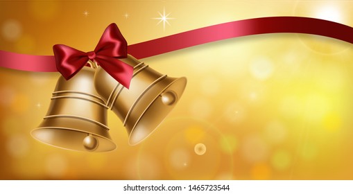 Golden bell and red bow Vector realistic. Back to school. Fall autumn courses beginning concept