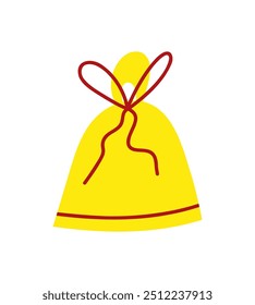Golden bell with red bow. Vector. Cartoon style.
