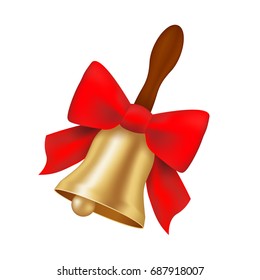 Golden Bell with red bow. Vector illustration