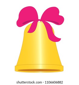 Golden bell with red bows. Vector illustration.