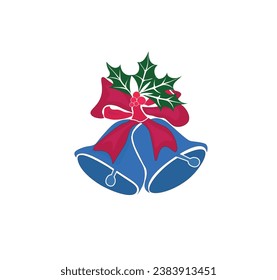 golden bell with red ribbon and mistletoe