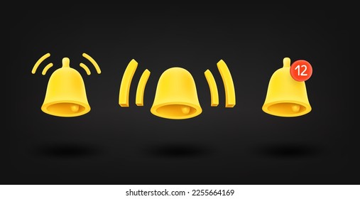 Golden bell reminders set. 3d vector illustration