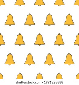 Golden Bell Seamless Pattern On A White Background. Alarm Or Alert Symbol Theme Vector Illustration