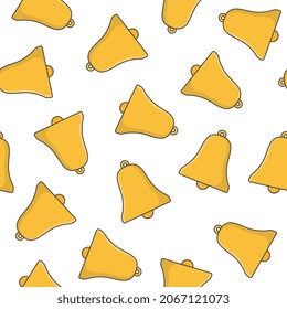 Golden Bell Seamless Pattern On A White Background. Alarm Or Alert Symbol Icon Vector Illustration