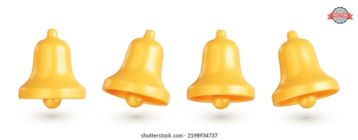 Golden bells icons set. Realistic 3D vector illustration isolated on a white background