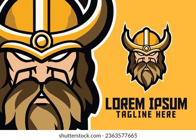 Golden Berserker: A Viking Mascot Head Logo with Nordic Template, Warrior Helmet Icon Badge Emblem for Sport and Esport svg