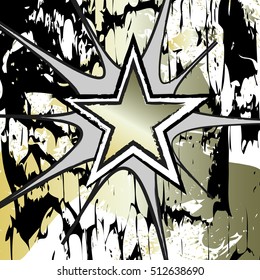 Golden Beryl colored rock n roll grunge star vector background