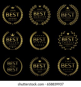 Golden best labels. Laurel wreath award symbol