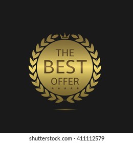 Golden the best offer label. Quality, premium, genuine, guarantee, authentic, warranty symbol