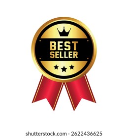 Golden best seller label with red ribbon. Used for business purpose