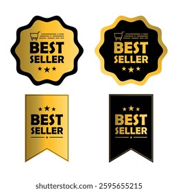 Golden best seller label with shopping cart icon. Used for business purpose