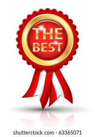 Golden THE BEST tag with ribbons, vector