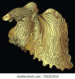 Golden Betta fish vector.beautiful Fighting fish, Gold Siamese fighting fish.Traditional Japanese culture for printing on background.