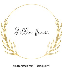 Golden bezel with twigs isolated vector illustration. Beautiful luxury wreath. Elegant round template for greeting card or invitation