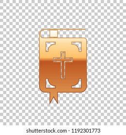 Golden Bible book isolated object on transparent background. Holy Bible book sign. Flat design. Vector Illustration