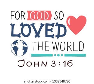 Golden Bible verse John 3 16 For God so loved the world, made hand lettering with heart and cross. Biblical background. Christian poster. Modern calligraphy. Graphics. Scripture. New testament