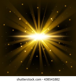 Golden big bang shine from darkness background