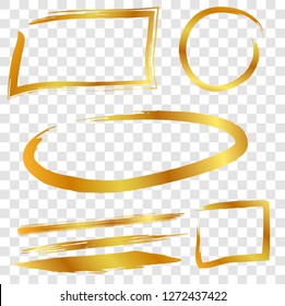 Golden big mark streak rectangle oval and circle crayon message not, at transparent effect background
