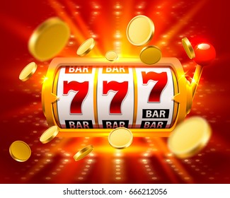 Golden Big win slots 777 banner casino fly coins . Vector illustration