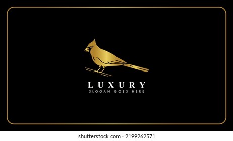 Golden bird cardinal logo design vector illustration. Cardinal bird icon. Gold color cardinal bird silhoutte.