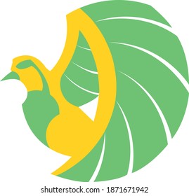 Ein goldener Vogel mit Flügeln.