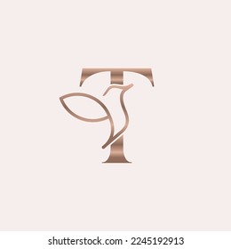 golden bird logo beauty letter T