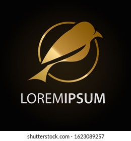 Golden Bird logo with circle design template, eagle icon , wing and bird logo
