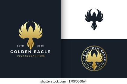 golden bird logo design with circle badge template