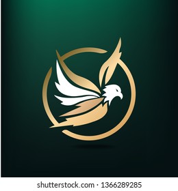 Golden bird logo design. Vector image.