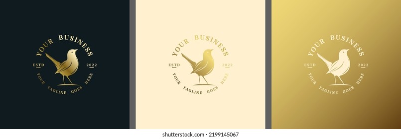 Golden bird logo with elegant circular font.