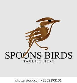 Golden Bird Logo, Made From Spoons Shape For Use Restaurant Business Logo.