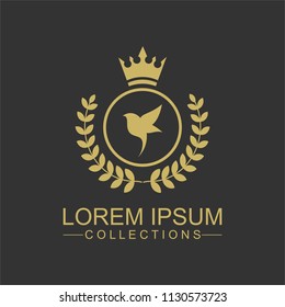 Golden Bird logo vector flat, crown vector with leaf