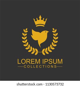 Golden Bird logo vector flat, crown vector with leaf