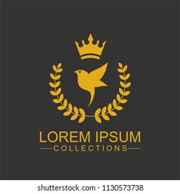 Golden Bird logo vector flat, crown vector with leaf