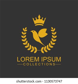 Golden Bird logo vector flat, crown vector with leaf