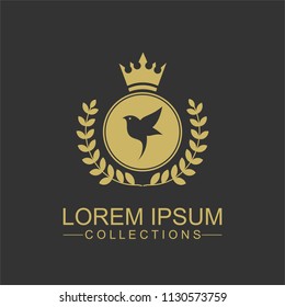Golden Bird logo vector flat, crown vector with leaf